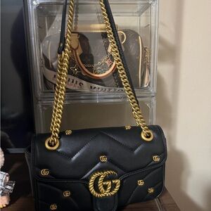 Black Quilted Chain Shoulder Bag with Gold Hardware